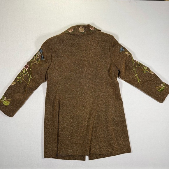 Vintage art blazer floral bird embroidered jacket NEWPORT NEWS 14w brown long - Picture 13 of 15